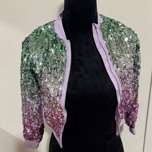 H&M Sequin Ombre Bomber Jacket in Green and Purple